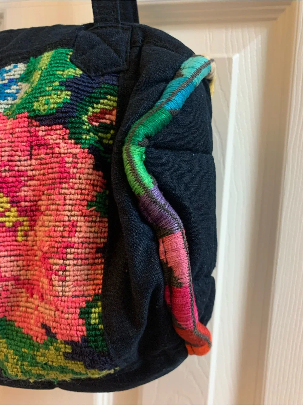 VTG 70s/80s SOMBOL Guatemala Handwoven Huipil Floral Needlepoint Tote Bag